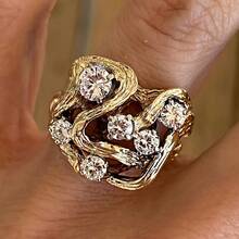 Women's Fashion Creative 18K Gold Plated Asymmetrical Line Zirconia Stone Ring - Gold - View 5