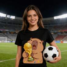Tops para mujer de Mujer con Estampado Gráfico de Capibara para la Copa Mundial 2026, Manga Corta, Corte Regular, Algodón, Cuello Redondo, Estilo Casual, Suavidad y Elasticidad Media, Ropa de Verano, Ropa de Vacaciones para Mujer, Tops de Mujer, Tops y Conjuntos de Verano, Ropa de Verano, Regalos de Pascua, Regalos para la Copa Mundial 2026 - Negro - Ver 2