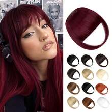 Clip In French Bangs With Temples |   Natural Curved Faux Bangs Hair Extensions For Women Daily Wear - Wine Red - View 1