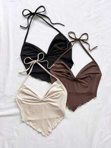 Nuevo atuendo casual de primavera/verano para vacaciones, boda en la playa, invitado de boda, graduación, brunch, Día de San Patricio, Spring Break, Pascua, festival de música, elegante, bohemio, tropical, top con atar en el cuello para fiesta - Multicolor 3 - Ver 3