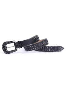 Rhinestone Decorated Belt, Western Style Cowgirl/Cowboy Jeans Studded Design Leather Belt,School Halloween Summer, School Fall, Autumn, Halloween - White - View 5