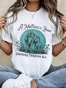 Camiseta Moderna Minimalista de Moda para Mujer, con Estampado Gráfico de Madre Caballo y Cría: El Amor de una Madre Perdura en Todo, Top Casual de Verano para Mujer, para el Día a Día - Blanco - Ver 1