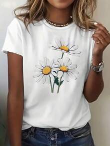 Camiseta de Mujer con Estampado Gráfico a la Moda - Top Casual de Manga Corta y Cuello Redondo - Ligera y Transpirable para el Guardarropa de Primavera y Verano - Blanco - Ver 8