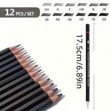 Bộ 12 bút chì vẽ chính xác - Bút chì phác thảo và vẽ chuyên nghiệp, với độ cứng từ 2H-8B, phù hợp cho nghệ sĩ, học sinh và người đam mê. - Bộ - Xem 2