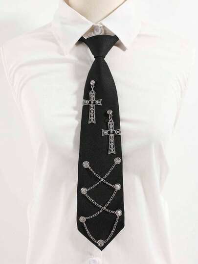 1pc Unisex Fashion Punk Skull & Star Decor Clip-On Tie, Suitable For Party, Casual Wear, And Dating