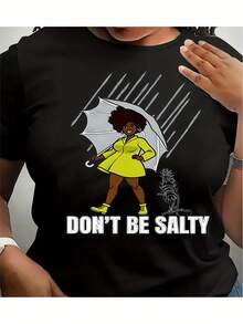 2026 [Mes de la Historia Afroamericana] Camiseta cómoda de talla grande para mujer con estampado de letras "No te lo tomes demasiado en serio" - Camiseta ligera de cuello redondo para uso diario en verano, lavable a máquina, camiseta casual para mujer, de corte holgado y manga corta, tela cómoda, moda primavera fresca. - Negro - Ver 5