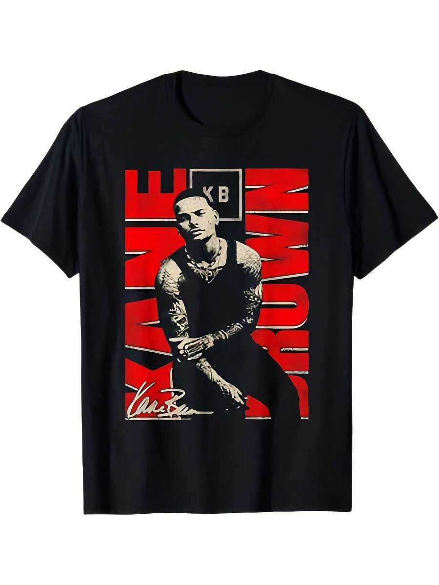 Camiseta gráfica desgastada Kane Brown KB Signature - Negra, de corte holgado informal con estampado rojo y blanco, lavable a máquina, tallas para adultos, camiseta de estilo casual, camisa duradera, una camiseta de manga corta adecuada para el hogar, uso diario, fiestas y viajes-perfecta como regalo para amigos o familiares. - Negro - Ver 1
