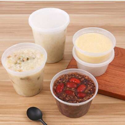Bộ 24/240 bát nhựa dùng một lần chống rò rỉ có nắp đậy, thích hợp cho cháo, súp và món tráng miệng, tuyệt vời cho việc mang đi, chuẩn bị bữa ăn và sử dụng tại nhà.