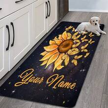 Customization Personalized Butterfly Sunflower Pattern Name Area Rug Door Mats Outdoor Carpet Comfortable Home Decor Mat  Rubber Bottom Suitable Shopping Centers Game Room Living Rooms Bedrooms Offices Camping Daily Festivals Wedding Rug - Multicolor - View 2
