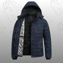 Men's Thermal And Lined Nylon Jacket With Removable Hood - Navy Blue - View 6