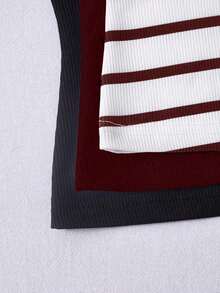 Top ajustado de cuello redondo informal para mujer - Color caoba 2 - Ver 4