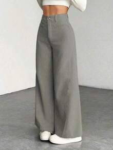 1 pieza Pantalones con bolsillo y cremallera de unicolor de poliéster, adecuados para el uso diario en primavera, otoño e invierno - Gris - Ver 3