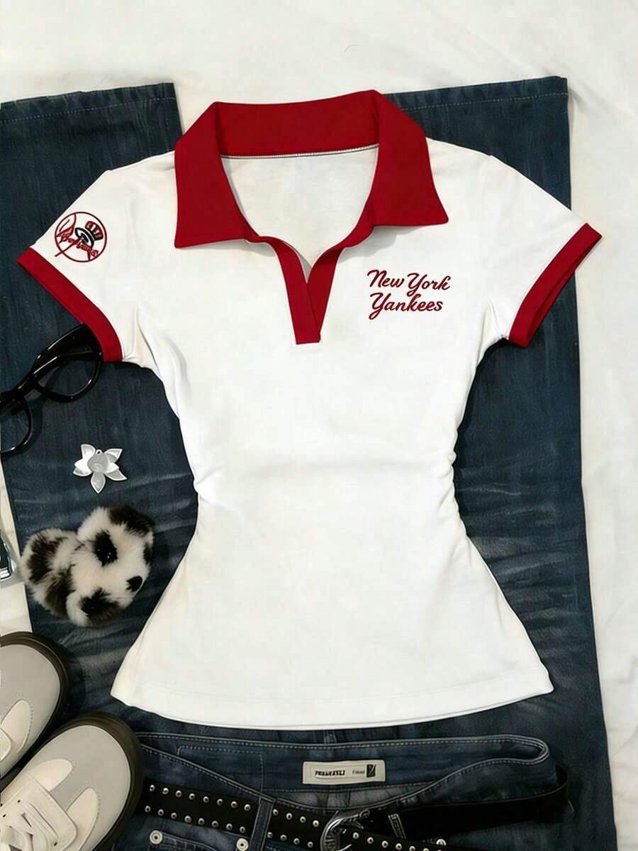 Camiseta casual de mujer con estampado de letras, verano - Multicolor 3 - Ver 1