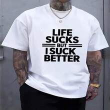 Camiseta gráfica para hombre "La vida es mala, pero estoy peor" - naranja fosfórico, informal y transpirable, cuello redondo, manga corta, camiseta deportiva de verano para exteriores - Blanco - Ver 1