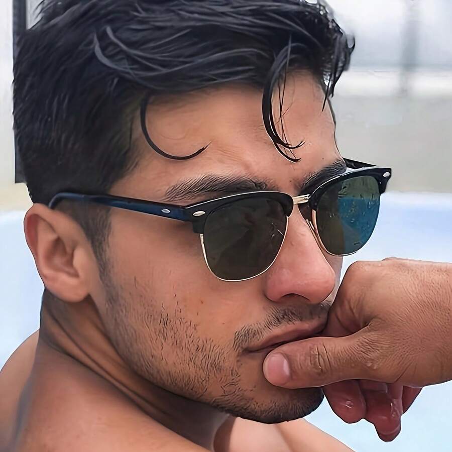 1 Pair Of Vintage-Style Men's Fashion Glasses, Oval Eyebrow Frame Decoration, Metal Frame, PC Lenses - Suitable Business, Parties, And As A Holiday - Black - View 1
