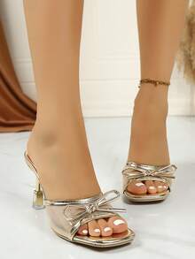 Summer New Square Toe High Heel Sandals, Mesh Breathable - Gold - View 5