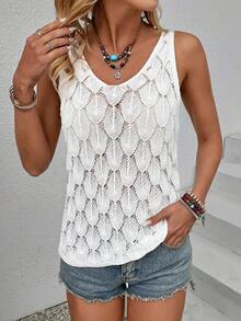 Chaleco elegante y moderno, suéter de punto hueco con forma de pluma para mujer, top de verano - BLANCO - Ver 5