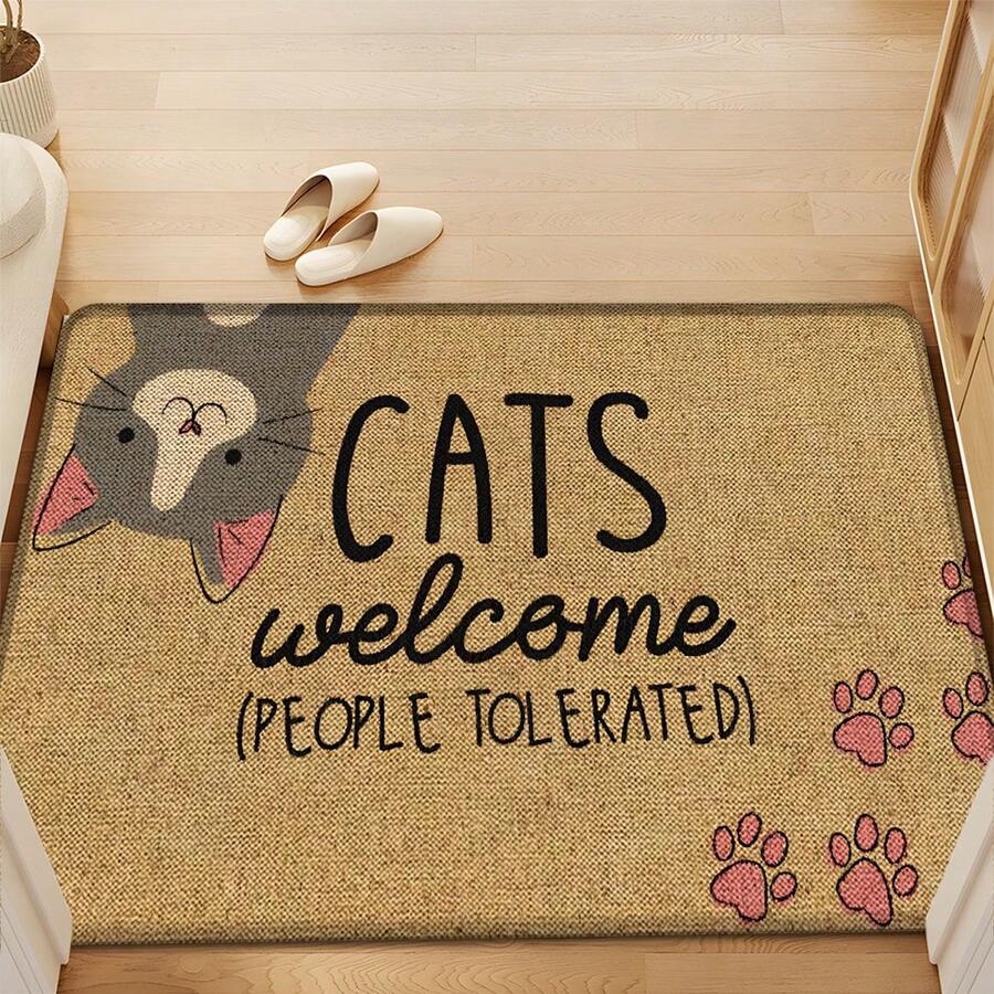 1pc Cat Pattern Printed Linen Kitchen Rug, Doormat, Bath Mat, Hallway Mat, 3D Printed Rectangle Carpet For Living Room, Bedroom, Corridor, Bathroom, Laundry Room - Polyester Rug For Indoor And Outdoor Home Decor - Multicolor - View 1