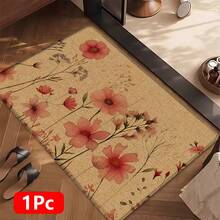 1pc Floral Pattern Printed Linen Kitchen Rug, Carpet Mat, Bathroom Mat, Doormat, 3D Printed Rectangle, Suitable For Living Room, Bedroom, Hallway, Bathroom, Laundry Room - Polyester Carpet, Indoor Outdoor Home Decor - Multicolor - View 13
