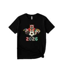 Camiseta Unisex de Cuello Redondo, Holgada, de Gran Tamaño, Casual, de Algodón Puro, Novedad Transfronteriza para la Copa Mundial 2026 - Negro - Ver 5