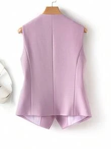 Chaleco liso para mujer, chaqueta de cuello en V, primavera/otoño, ropa de oficina de moda para verano - Púrpura malva - Ver 2