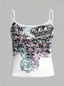 Camiseta de tirantes con estampado floral digital para mujer - Multicolor 4 - Ver 3