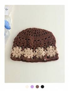 Colorful Handmade Contrast Color Minimalist Niche Design Crochet Hollow Drape Bucket Hat For Women, Artistic Face-Slimming Bucket Hat, Maillard Handmade Knitted Bucket Hat - Multicolor - View 15