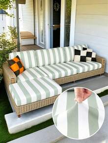 1pc Striped Print Milk Silk Sofa Seat Cushion Cover, High Elasticity Dust-Proof Washable Sofa Slipcover For All Seasons, Suitable For Patio, Garden, Pool Side And Various Occasions, Sold Individually - Multicolor - View 9