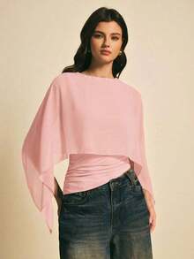 uello chal marrón para mujer, blusas elegantes para mujer, blusas casuales para mujer, apropiada para uso diario, salir, ir y venir en otoño/invierno, blusa de manga de murciélago, blusa marrón café, blusa marrón oscuro - Rosa - Ver 4