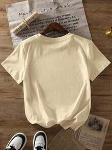 1pscCamiseta casual de manga corta con cuello redondo y estampado de girasol, margarita y cruz, top de verano para mujer.Camiseta de manga corta de algodón casual para vacaciones de verano 100% algodón - Albaricoque - Ver 3