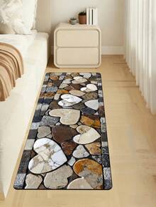 1pc Romantic Heart-Shaped Faux Pebble Diatom Mud Kitchen Mat, Multi-Color Stone Mosaic Fabric Absorbent Sponge Anti-Stain Rubber Bottom Soft Foot Mat, Kitchen Bathroom Entryway Living Room Multi-Scene Home Decor Small Rug - Multicolor - View 8