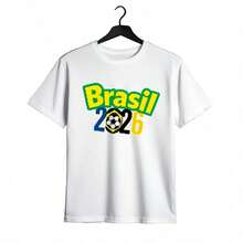 Tops para mujer de Mujer con Estampado de Fútbol Brasil 2026, Cuello Redondo, Manga Corta, Algodón, Casual, para Fanáticos del Deporte - Blanco - Ver 6