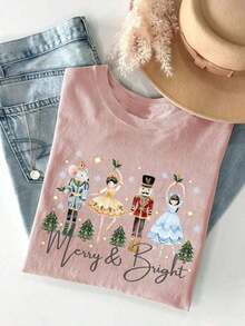 Elegant Blouses For Women, Blouses For Women, Women's T-Shirts. 100% Cotton Christmas T-Shirt With A Cute Nutcracker Design, Short Sleeves, And A Round Neck. Pure Cotton Short-Sleeve Shirt. - 海軍藍 - 查看 6