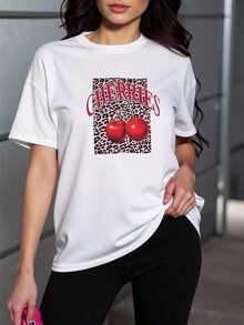 Camiseta de Manga Corta con Cuello Redondo y Estampado de Cerezas - Rojo y blanco - Ver 6