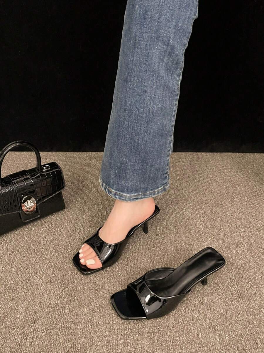 女款寬帶高跟涼鞋 3 色優雅風,適合戶外穿著的細高跟一腳蹬涼鞋,百搭優雅派對約會涼鞋 - 黑色 - 查看 1