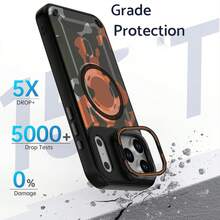 Camouflage Armor Phone Case Compatible With IPhone 17PM/16 Pro Max, Anti-Fall Invisible Kickstand, 15/14/13 MagSafe Magnetic Protective Cover, Compatible With Samsung S25U - Orange - View 4