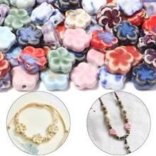 10pcs Colorful Glazed Ceramic Flower Beads, Multicolor Glazed Ceramic Beads, Suitable For Handmade Jewelry Making, Women Bracelet Necklace DIY, Valentine's Day Carnival Creative Gift Design - Flowers - View 3