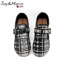joy&mario 1 Đôi giày bệt Mary Jane màu đen trắng chất liệu vải tweed dành cho nữ, khóa điều chỉnh, giày casual nhẹ, chống trơn trượt, thích hợp cho mang hàng ngày và phong cách đường phố - J&M - màu đen - Xem 7