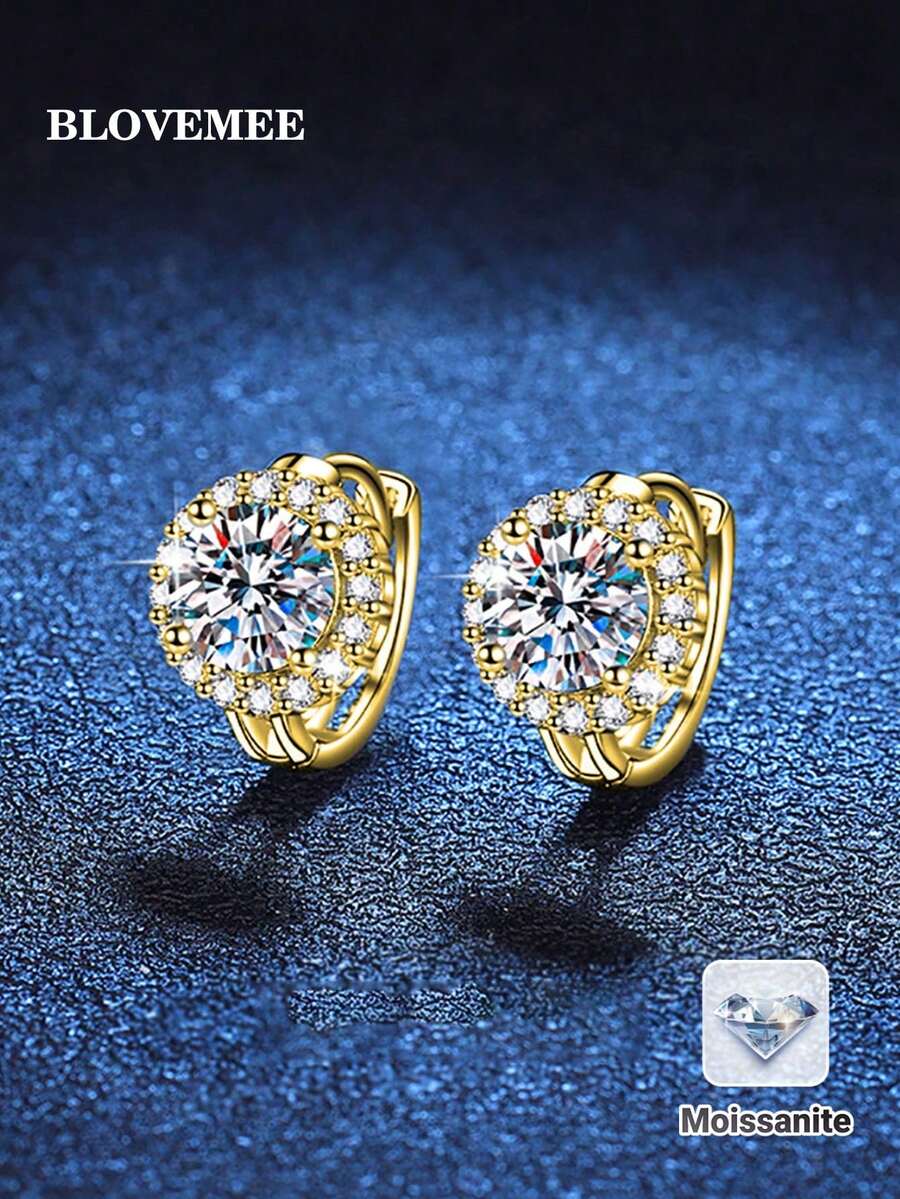 2pcs Fashionable Versatile 925 Silver Single 0.5 Carat Moissanite Earrings, Suitable For Women's Daily Wear, Commuting, Banquets, Jewelry, Mother's Day Gift