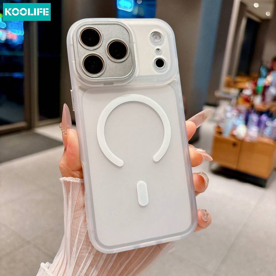 Koolife 1pc Matte White Magnetic Wireless Charging Phone Case, PC+TPU Full Coverage Anti-Drop Shell, Built-In Lens Protection, Anti-Fingerprint Matte Texture, For IPhone 18 Pro/18 Pro Max/17/17 Pro/17 Pro Max/17 Air/16/15/14/13/12/11