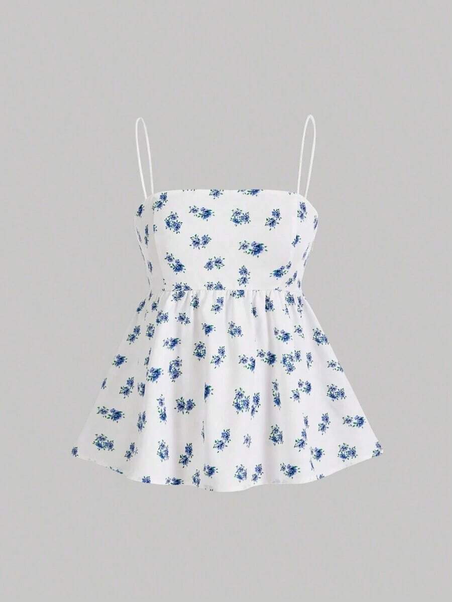 Top de mujer tipo camisola con estampado floral ditsy - Blanco - Ver 1