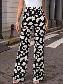 Pantalones elásticos de punto con estampado de cuadros elegantes para mujer, adecuados para varias ocasiones, como vacaciones de verano, viajes elegantes y uso diario - Blanco y Negro 2 - Ver 4