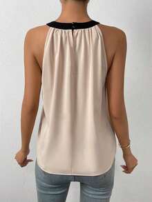 Blusa con cuello en forma de ojo de cerradura y ribete de contraste, parte superior para salir - Albaricoque - Ver 2