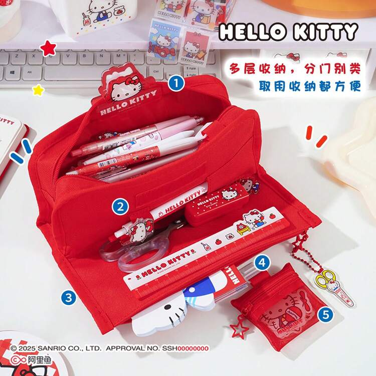 SANRIO Bộ 1 hộp đựng bút, ví đựng tiền xu, hộp đựng văn phòng phẩm đa năng hình mèo hoạt hình, dung tích lớn, phong cách Hàn Quốc. - Nhiều màu - Xem 4