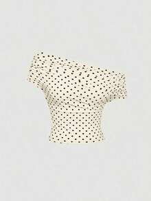 Blusa elegante de mujer con lunares y malla versátil, ideal para vacaciones de verano - Albaricoque - Ver 5