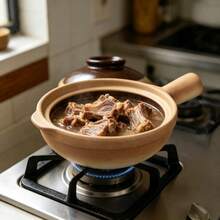 1pc Retro Clay Casserole Pot With Woven Mat, High Temperature Resistant Earthenware Stew Pot With Handle & Lid, Healthy Non-Stick Terracotta Cooking Pot For Soup, Rice, Stew, Kitchen Cookware For Home & Camping - View 3