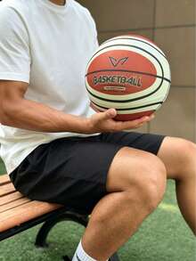 veidoorn 1pc Size 5/7 Noise-Reducing Basketball With Washable Cloth Cover, Solid Material For Indoor/Outdoor Use, Synthetic Material, Silent Dribbling, Black & Orange Color, Suitable For Home Or Gym, Basketball Accessory - Reddish Brown - View 11