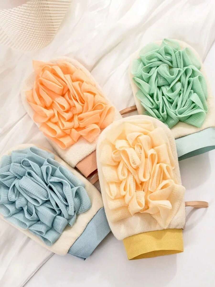 1 chiếc găng tay tẩy tế bào chết hai mặt, dụng cụ làm sạch cơ thể hình hoa, bông tắm, khăn tắm, dụng cụ phòng tắm, vòi sen. - Nhiều màu - Xem 1