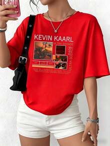 SummerEstampado con imágenes cálidas que evocan nostalgia y conexión artística con la música y los recuerdos personales camiseta para mujer de ajuste cómodo confeccionada en 100% algodón sua - Rojo - Ver 9