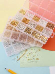 1260 piezas Juego de accesorios de metal, que incluye cuentas espaciadoras, broches de langosta, anillas de salto, para hacer pulseras, collares, aretes, ganchos para orejas, herramientas para hacer cuentas DIY - Multicolor - Ver 3